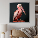 Coastal Watch pink Pelican - Pelican Framed Canvas Art
