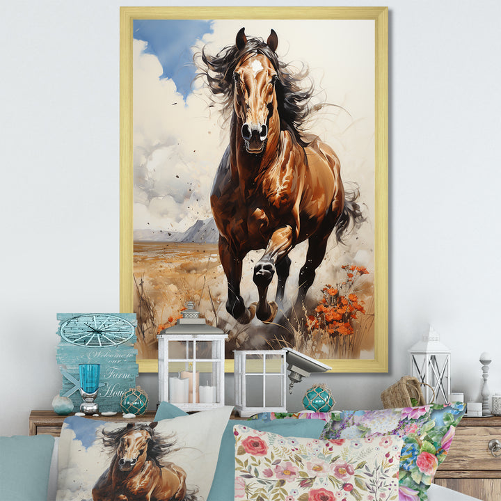 Brown Horse galloping in the wild - Horse Bedroom Wall Art