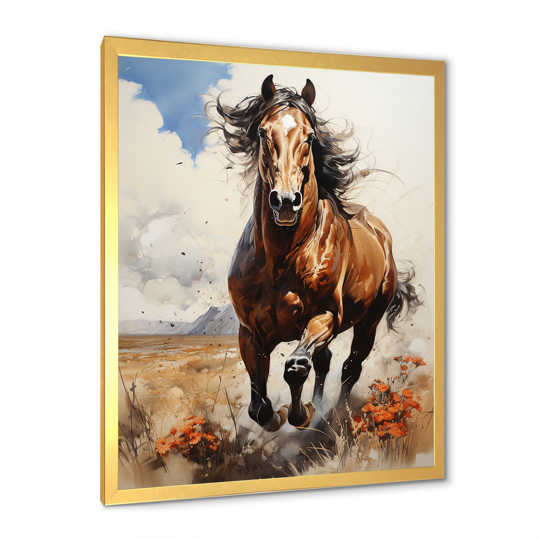 Brown Horse galloping in the wild - Horse Bedroom Wall Art