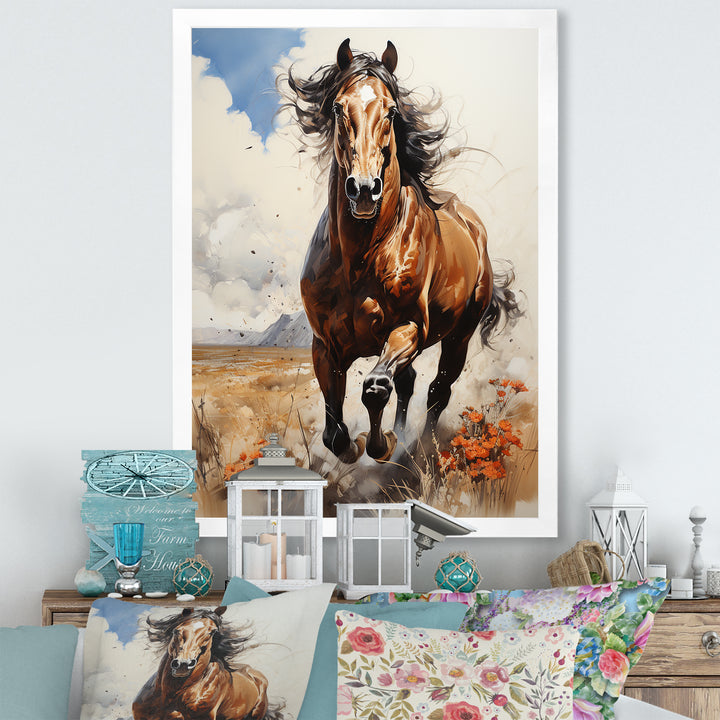 Brown Horse galloping in the wild - Horse Bedroom Wall Art
