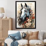Grey floral Horse Beauty - Horse Canvas Wall Art