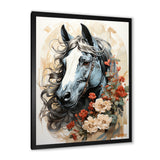 Grey floral Horse Beauty - Horse Canvas Wall Art