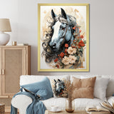 Grey floral Horse Beauty - Horse Canvas Wall Art