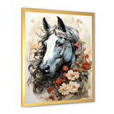 Grey floral Horse Beauty - Horse Canvas Wall Art