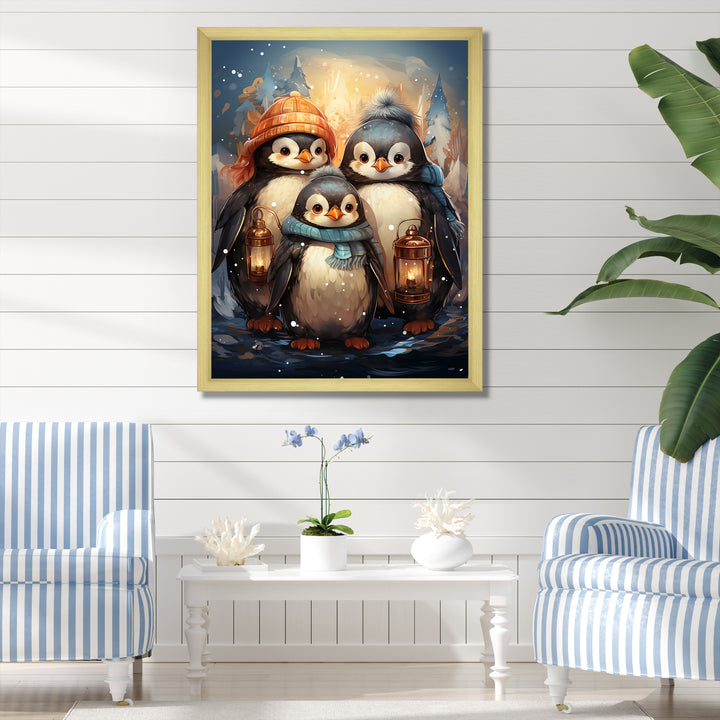 Christmas winter Penguin Party - Penguin Canvas Wall Art