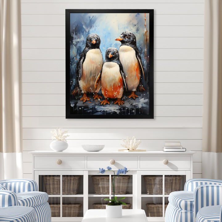 Winter Feathers Penguin family - Penguin Wall Decor