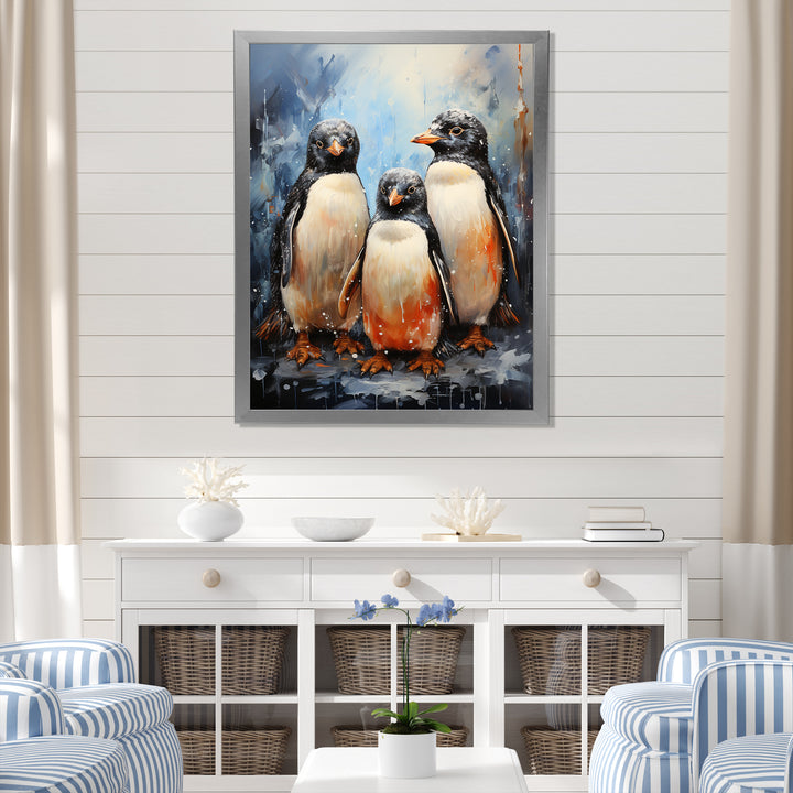 Winter Feathers Penguin family - Penguin Wall Decor