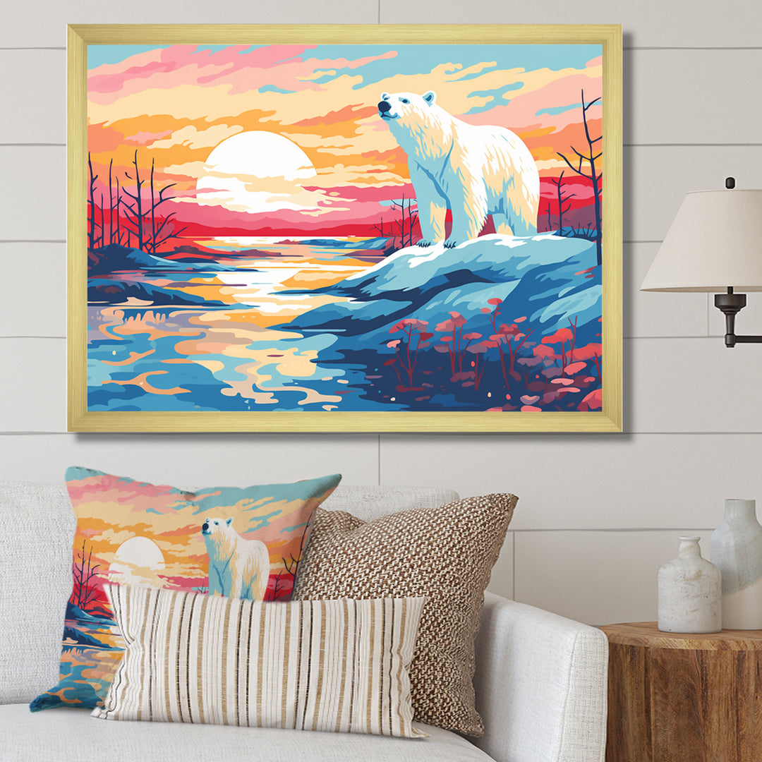 Sunrise polar bear Artic whispers - Pink Bear Wall Art