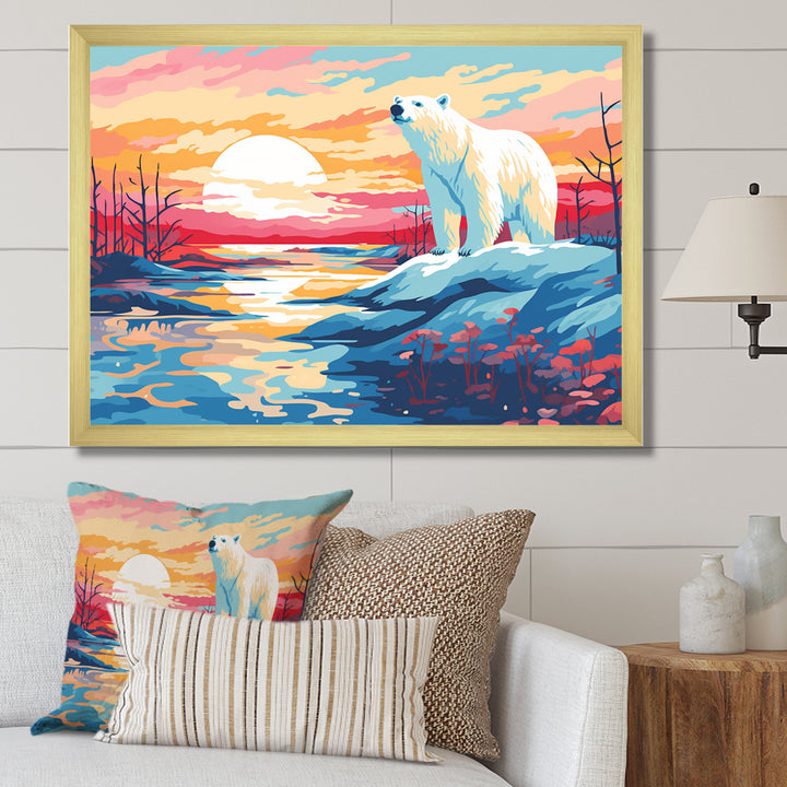 Sunrise polar bear Artic whispers - Pink Bear Wall Art