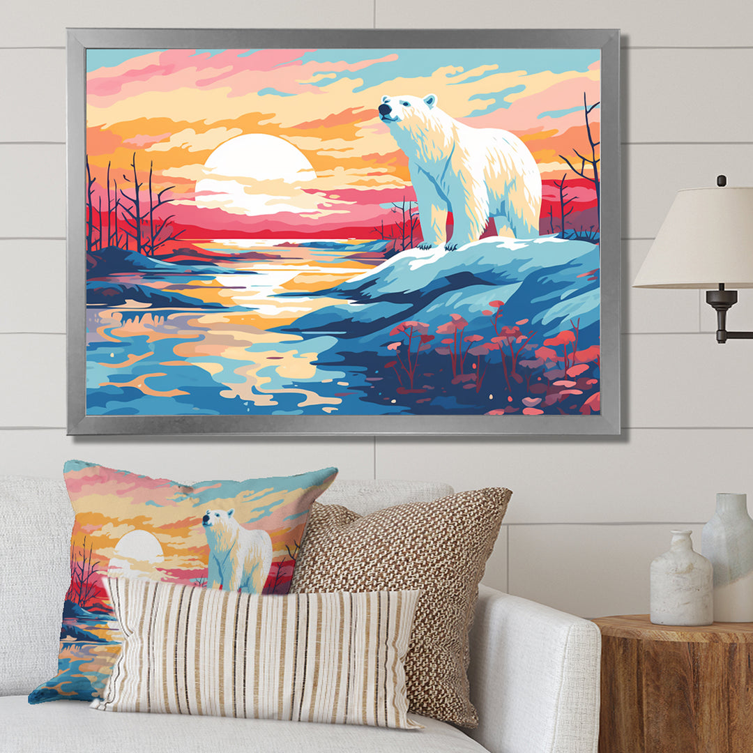 Sunrise polar bear Artic whispers - Pink Bear Wall Art