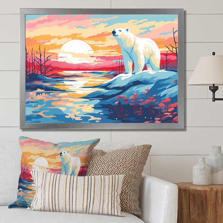 Sunrise polar bear Artic whispers - Pink Bear Wall Art
