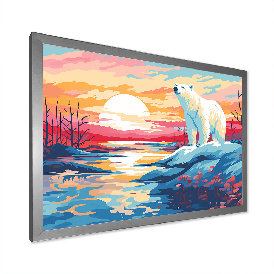 Sunrise polar bear Artic whispers - Pink Bear Wall Art