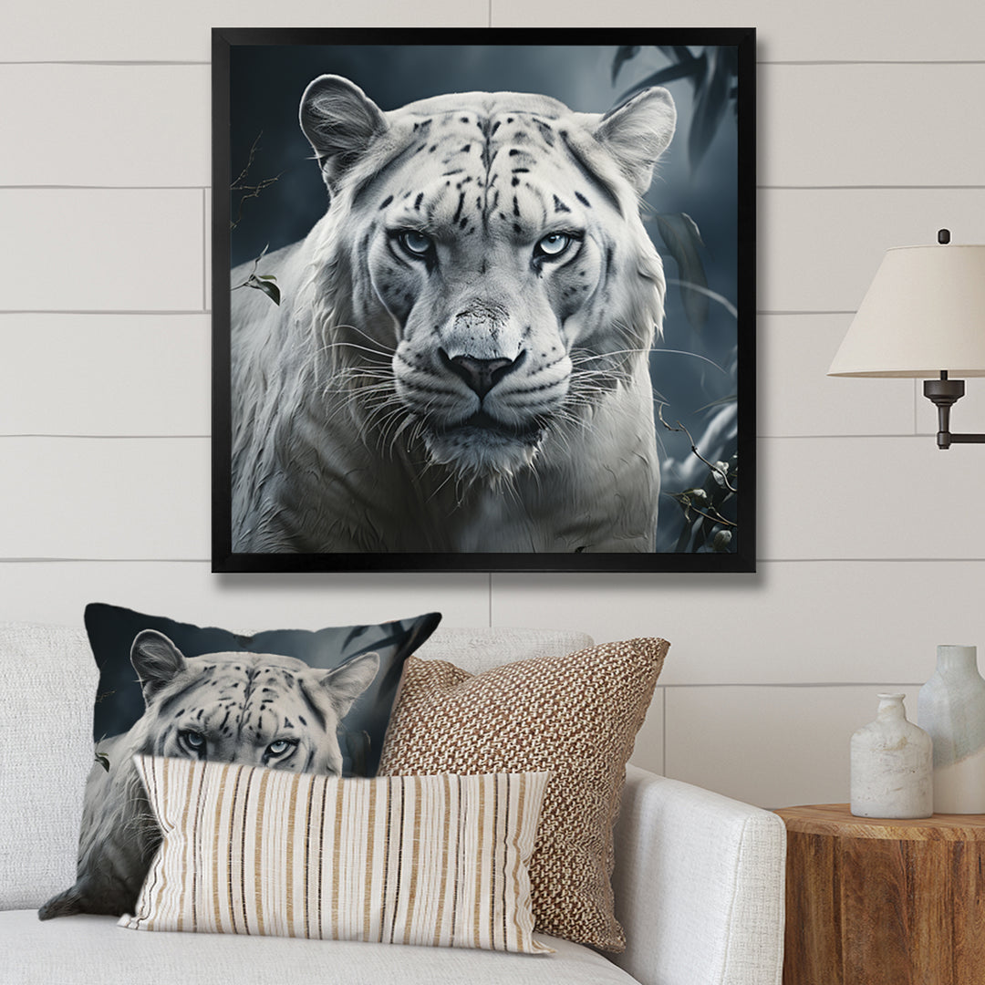 White and grey leopard in the jungle - Leopard Canvas Wall Art