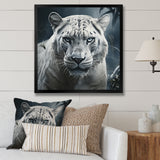 White and grey leopard in the jungle - Leopard Canvas Wall Art