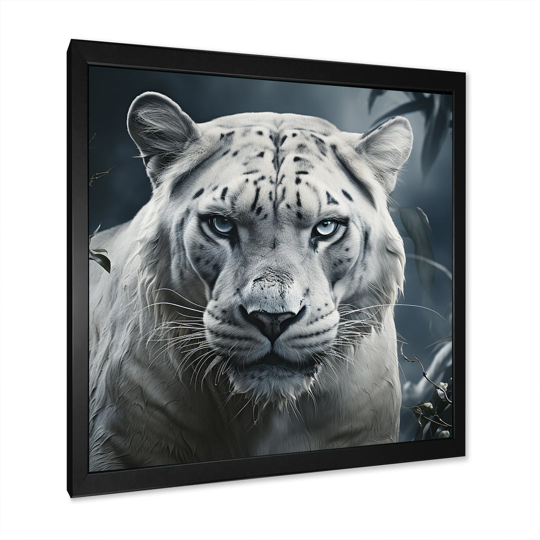White and grey leopard in the jungle - Leopard Canvas Wall Art