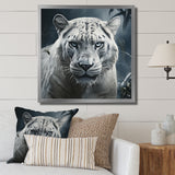 White and grey leopard in the jungle - Leopard Canvas Wall Art