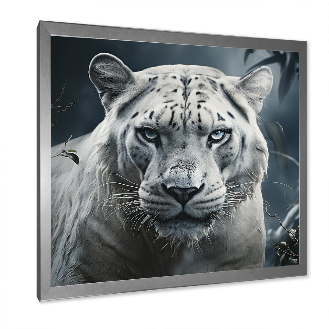 White and grey leopard in the jungle - Leopard Canvas Wall Art
