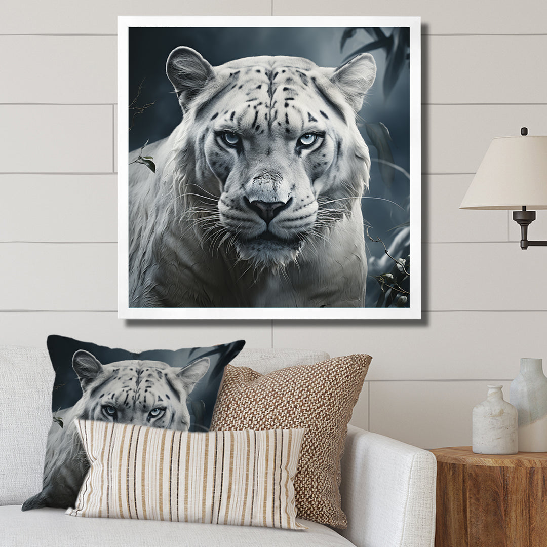 White and grey leopard in the jungle - Leopard Canvas Wall Art