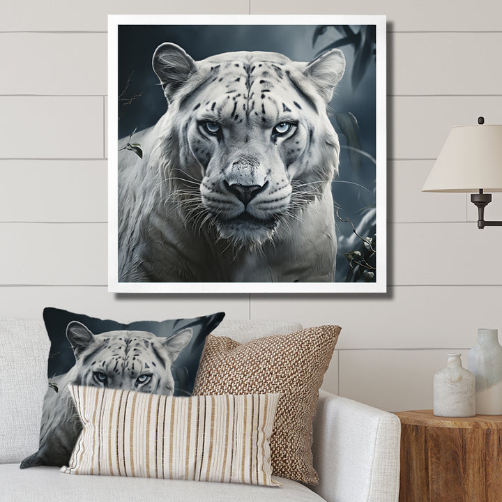 White and grey leopard in the jungle - Leopard Canvas Wall Art