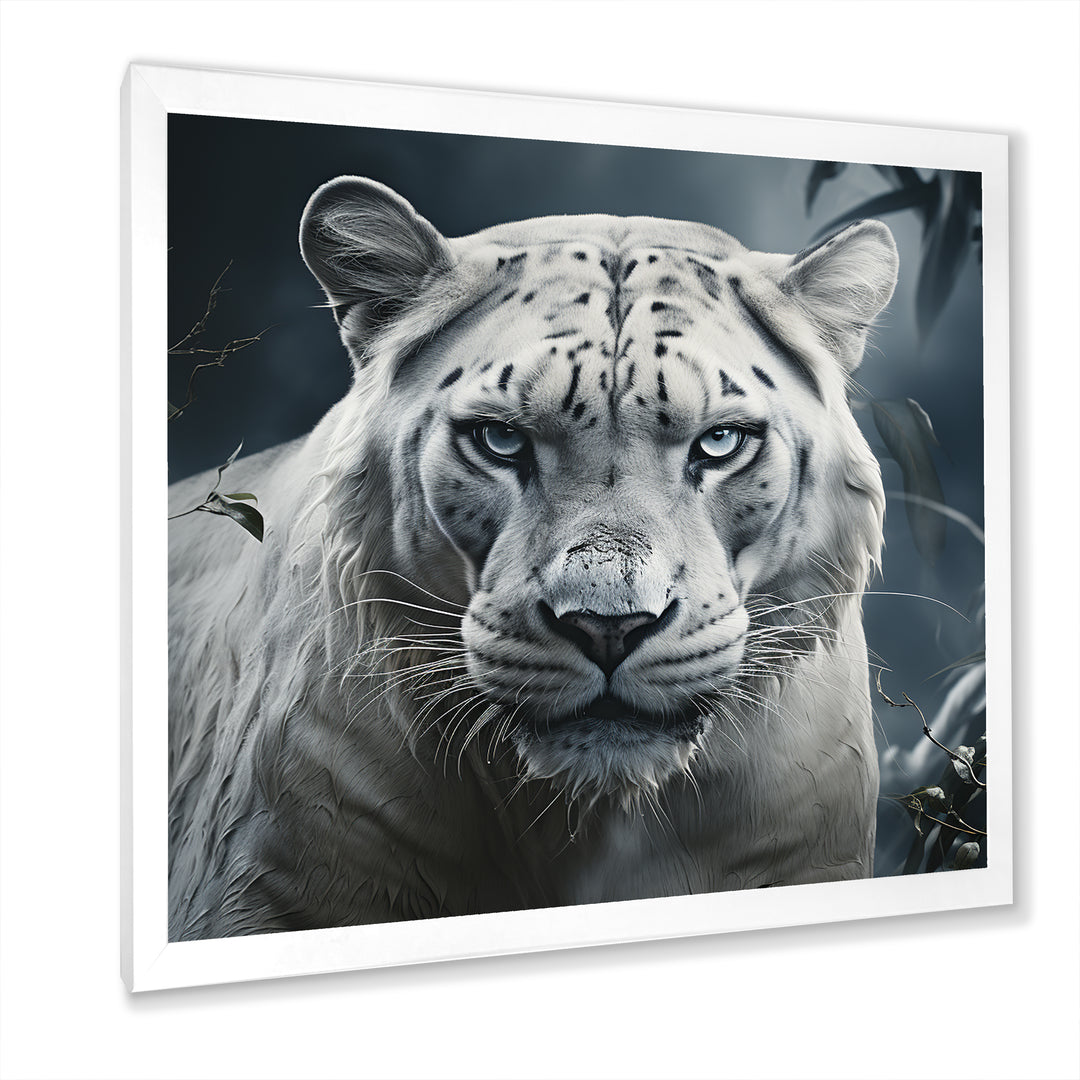 White and grey leopard in the jungle - Leopard Canvas Wall Art