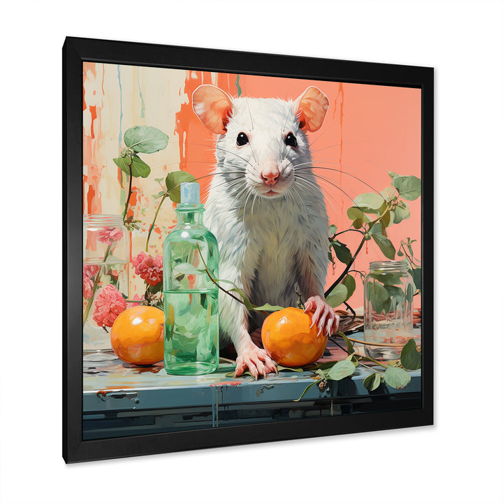 Pink curious rat fruits - Mouse Canvas Wall Art