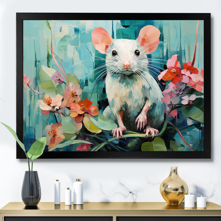 Green curious rat blooms - Mouse Wall Decor