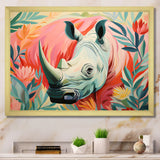 Floral Pink Rhino paradise - Rhino Framed Canvas Art