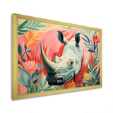 Floral Pink Rhino paradise - Rhino Framed Canvas Art