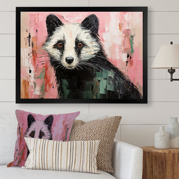 Playful black Skunk on pink - Skunk Wall Art Prints