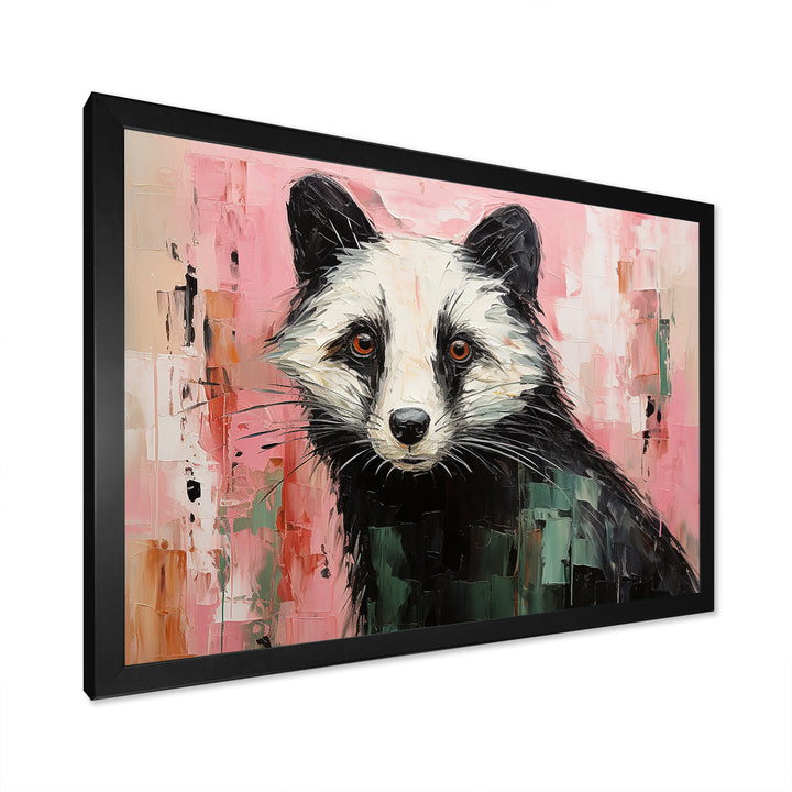 Playful black Skunk on pink - Skunk Wall Art Prints