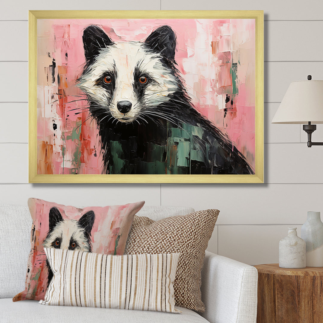Playful black Skunk on pink - Skunk Wall Art Prints