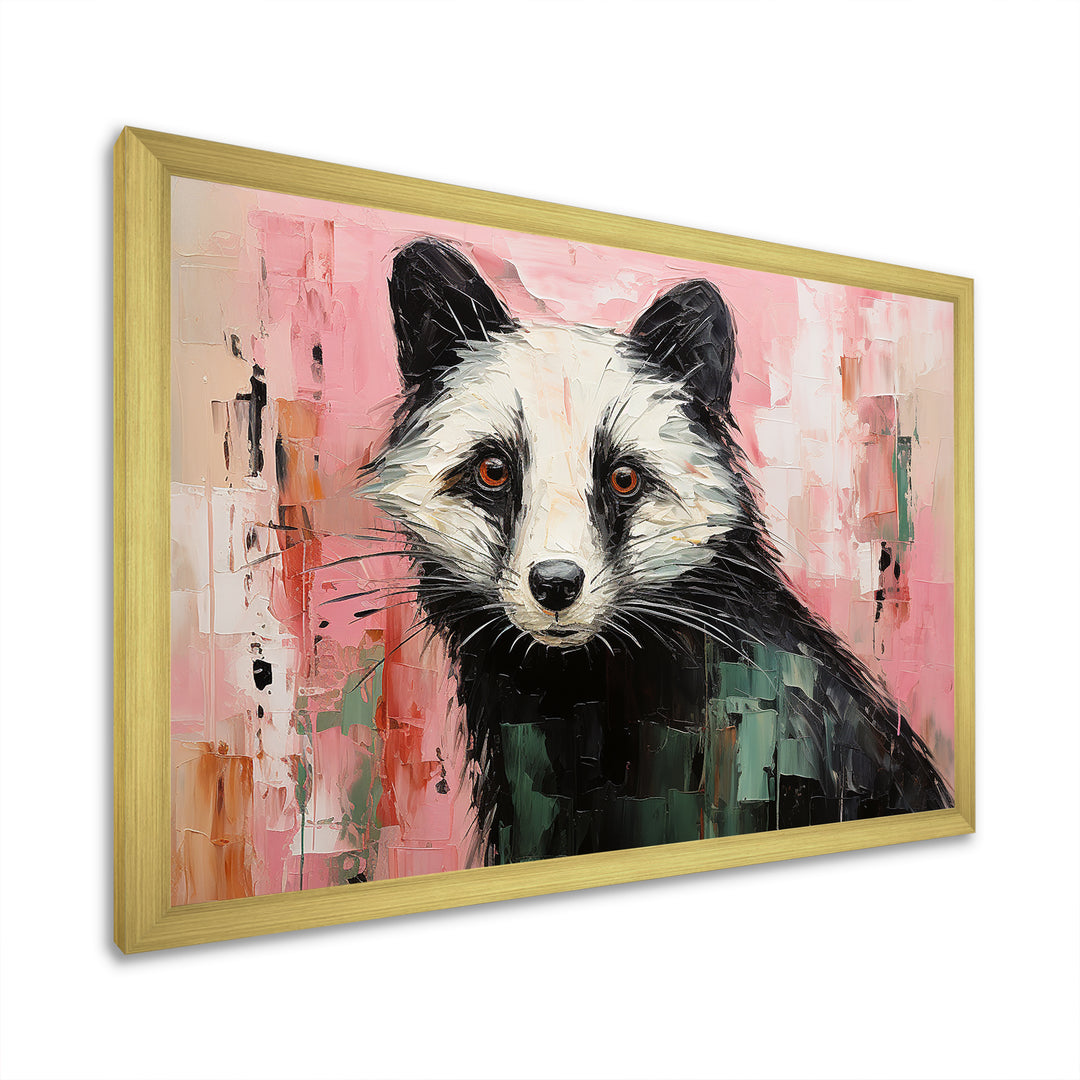 Playful black Skunk on pink - Skunk Wall Art Prints