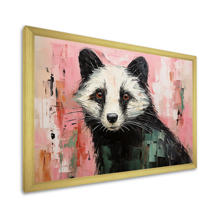 Playful black Skunk on pink - Skunk Wall Art Prints
