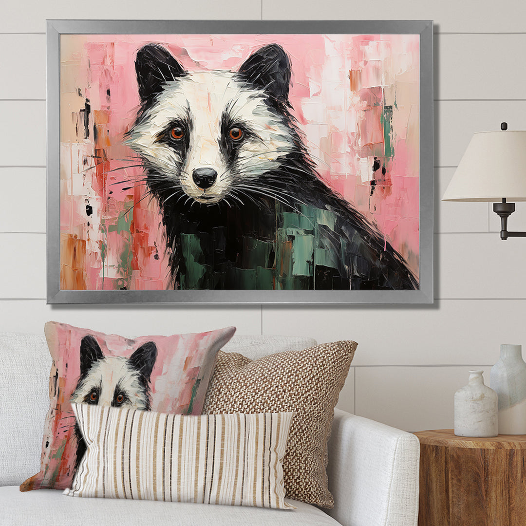 Playful black Skunk on pink - Skunk Wall Art Prints