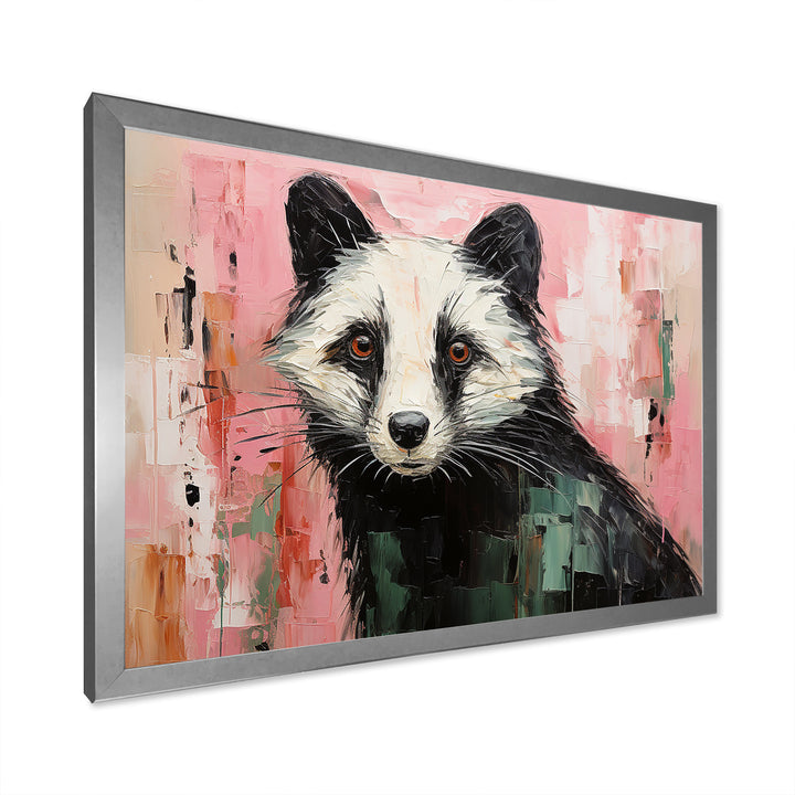 Playful black Skunk on pink - Skunk Wall Art Prints