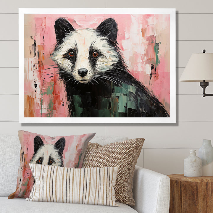 Playful black Skunk on pink - Skunk Wall Art Prints