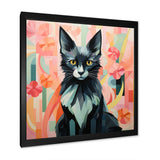 Black Playful Cat floral meadows - Black Cat Wall Art