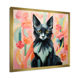 Black Playful Cat floral meadows - Black Cat Wall Art