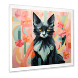 Black Playful Cat floral meadows - Black Cat Wall Art