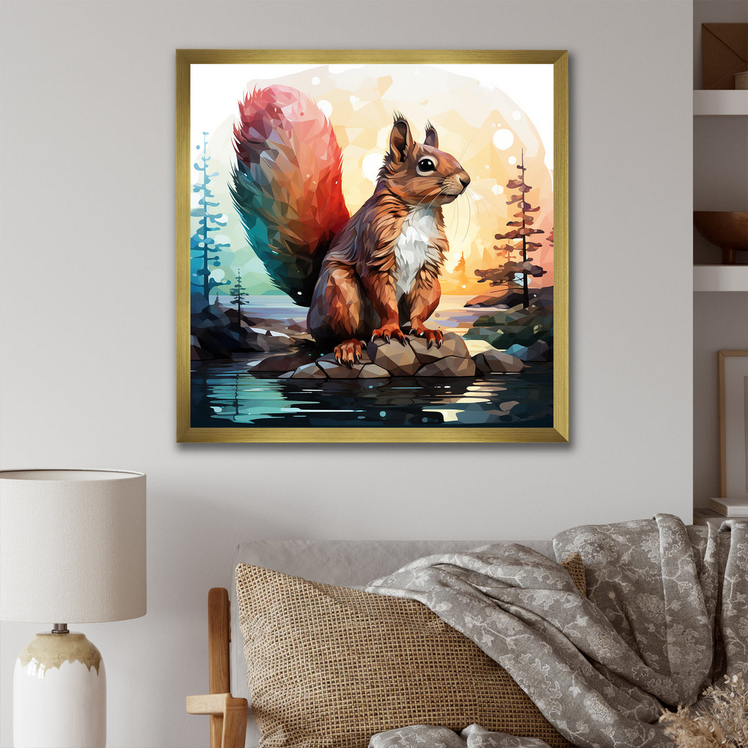 Cute squirrel in Forest - Squirrel Framed Canvas Art