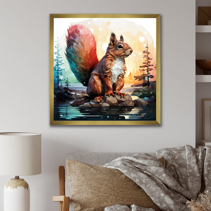 Cute squirrel in Forest - Squirrel Framed Canvas Art