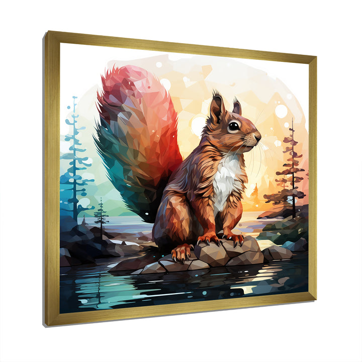 Cute squirrel in Forest - Squirrel Framed Canvas Art