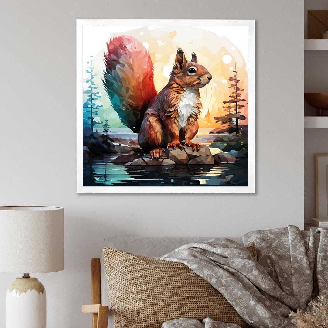 Cute squirrel in Forest - Squirrel Framed Canvas Art