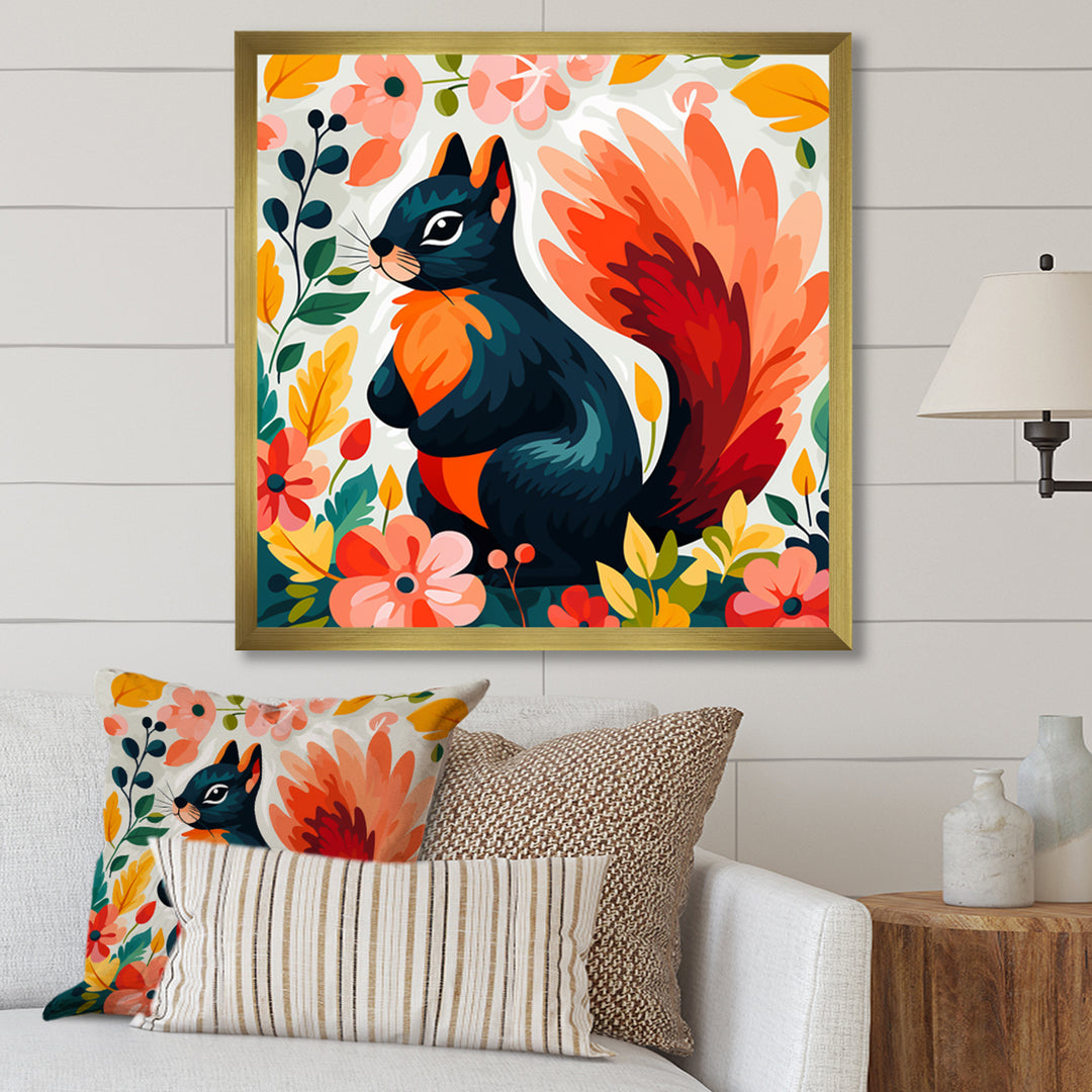 Blue and orange Forest Squirrel - Squirrel Living Room Wall Art