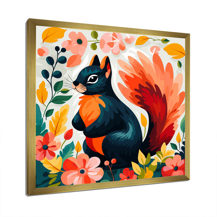 Blue and orange Forest Squirrel - Squirrel Living Room Wall Art