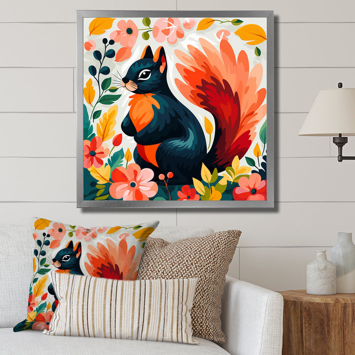 Blue and orange Forest Squirrel - Squirrel Living Room Wall Art