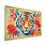 Pink and orange flower Tiger portrait - Animals Canvas Wall Art