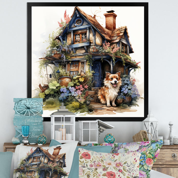 Corgi doghouse blooms - Dog Canvas Wall Art