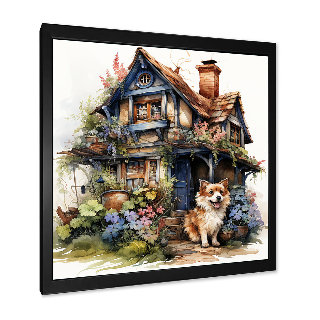 Corgi doghouse blooms - Dog Canvas Wall Art