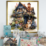 Corgi doghouse blooms - Dog Canvas Wall Art